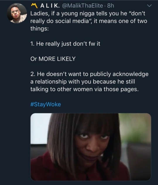 malikthaelite:  loeninad:  afro-latino: malikthaelite:   Just trying to put yall on the same way I do my blood sisters.  Avoid fuck niggas 2019. 🙂  or you can take his word for it and believe him when he says he doesnt use social media like that. Y’all
