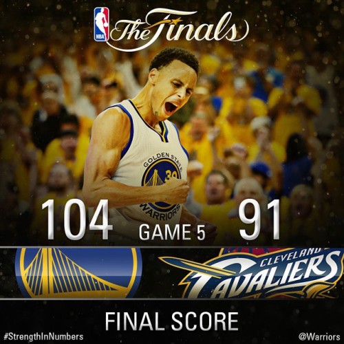 officialwarriors:  Stephen Curry owned the fourth quarter and the Dubs took a 3-2 series advantage in the ‪#‎NBAFinals. One more ‪#‎DubNation! ‪#‎StrengthInNumbers