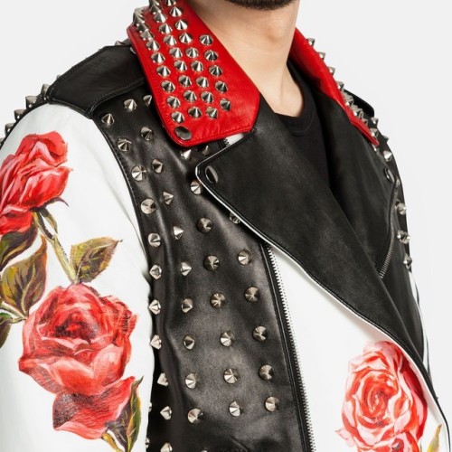 Lambskin Leather Studded Biker Jacket by Dolce &amp; Gabbana Part of the recent Oriental Collect