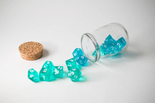 corgiteatime: Some sea-glass colored dice in a bottle from @dnd-apothecary 