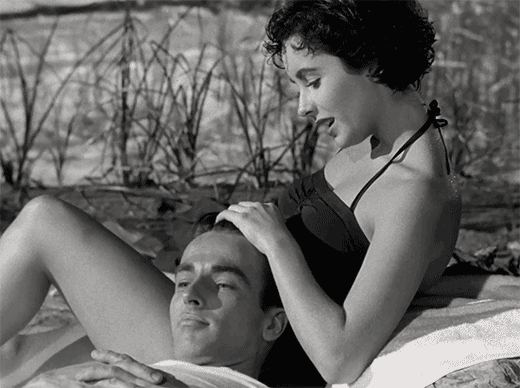 heytheyforgottowindthesundial:George Eastman (Montgomery Clift) and Angela Vickers (Elizabeth Taylor) in A Place in the Sun, 1951 dir. George Stevens