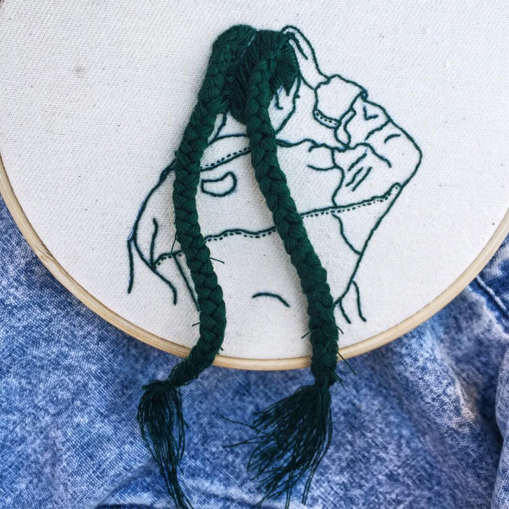 itscolossal:Hand-Sewn Hairstyles That Cascade From Embroidered Hoops by Sheena Liam