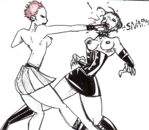 roughtumbler69: Punk girl beats BDSM chick bloody…. Cool catfight art