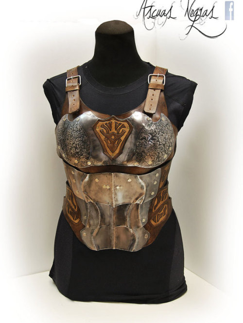Steel and leather female chest armor. Available in by AscuasNegras