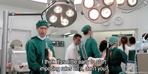 lgbtgivesmehope:  tyrmand:  Monty Python got that shit together in the 80’s.   [First gif shows a woman having just given birth asking, ‘Is it a boy or a girl?’The second gif shows the doctor replying, ‘I think it’s a little early to start