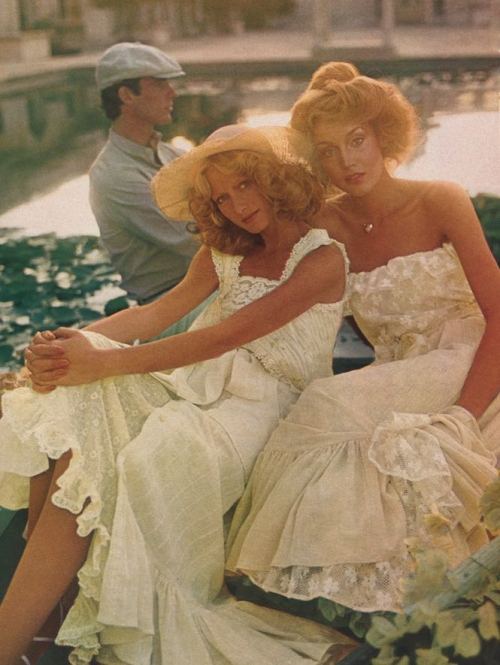 simplymagdorable:Shelley Smith and Jerry Hall by Steve Horn, Vogue Pattern Book May/June 1975