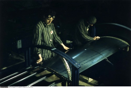 legacy-of:1944, Germany, Nordhausen, Konzentrationslager Dora-Mittelbau.Prisoners working on the V1 and V2 rockets - Original color photosby “Oberleutnant” Walter Frentz (Propagandakompanie), july 1944. Flickr.ww2gallery