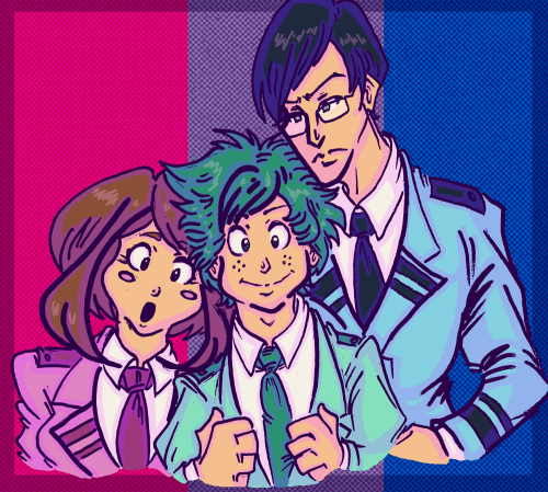 Another thing I drew back during Pride Month, but wanted to bring back for Bi Week.My OT3 in BNHA ha