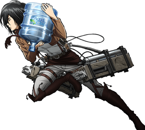 Individual transparent PNGs of Rogue Titan, Levi, Mikasa, and Armin (Below) in the SnK x AquaClara partnership “Rehydration Corps!” (Source)Armin’s is rather small due to his position in the original image, so I’m including him