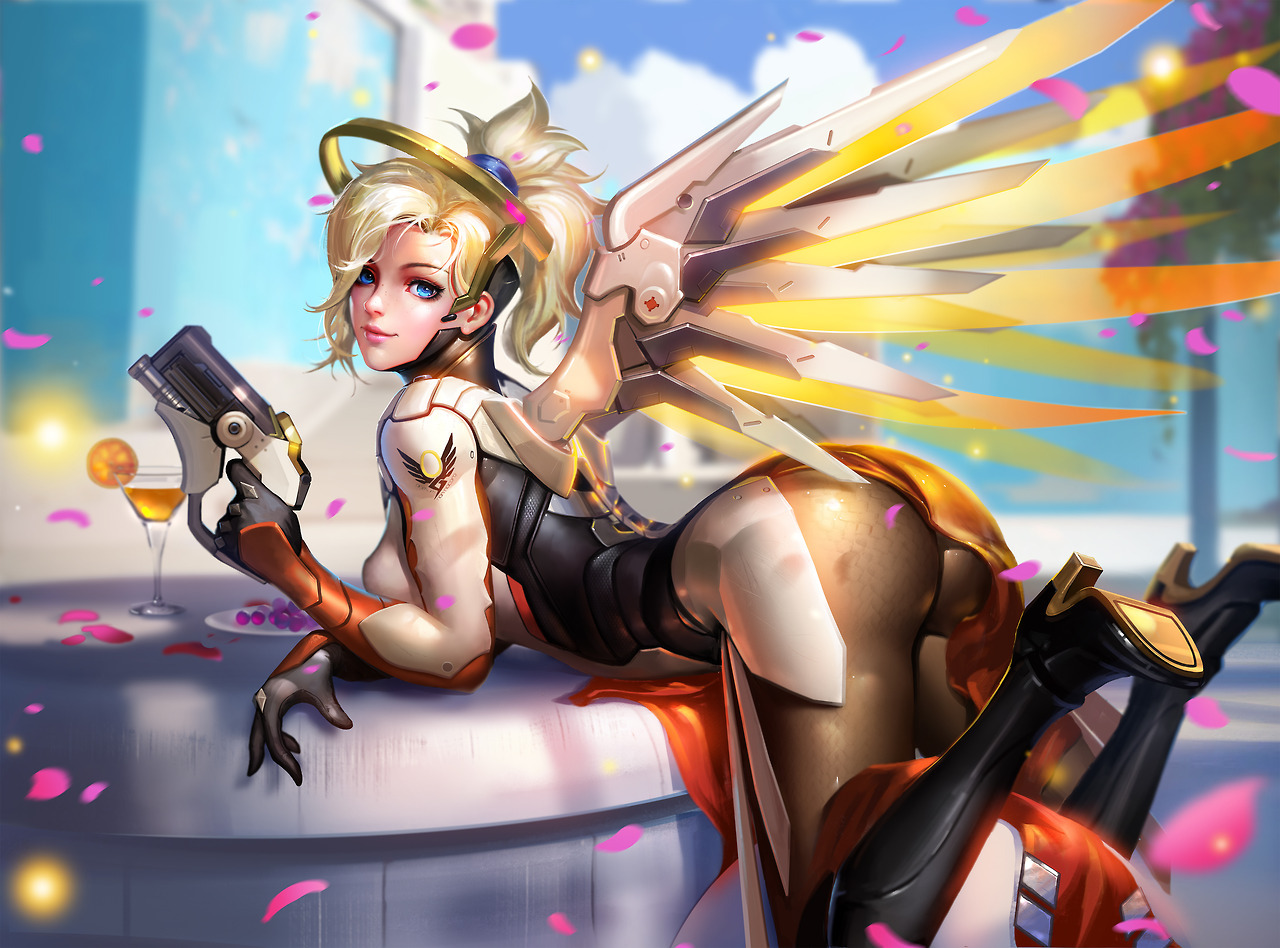 rarts:  Pretty Mercy (Angela Ziegler): Overwatch game illustration [by   Liang Xing]