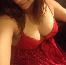 nakednessblr:  Sexy busty girl in a red dress!