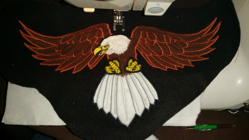 My boyfriend asked me if I could appliqué the Pride & Glory eagle to make it into a patch for on