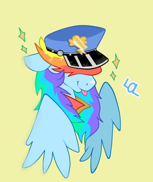 ponyacci:  wanted to draw dash and tried out a new style. also i love uniform hats.    X3