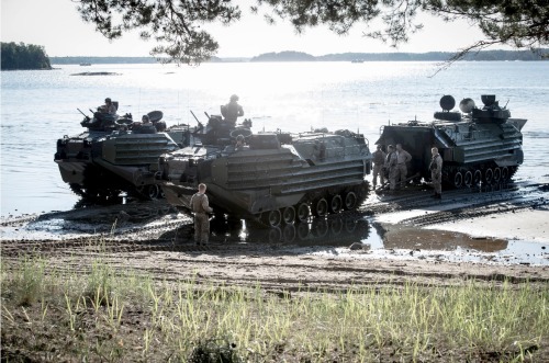 militaryarmament:Swedish, Finnish and U.S Marines cooperating during the large scale international exercise BALTOPS 2016. 10 June, 2016.