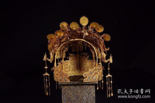 明代银鎏金累丝嵌宝烧蓝龙凤花卉凤冠Ancient chinese phoenix crown from Ming Dynasty