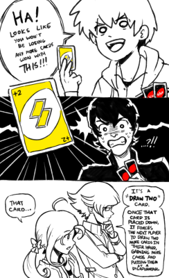 suminerdko:  scribblecee:  A game of Uno  #actually every card game anime