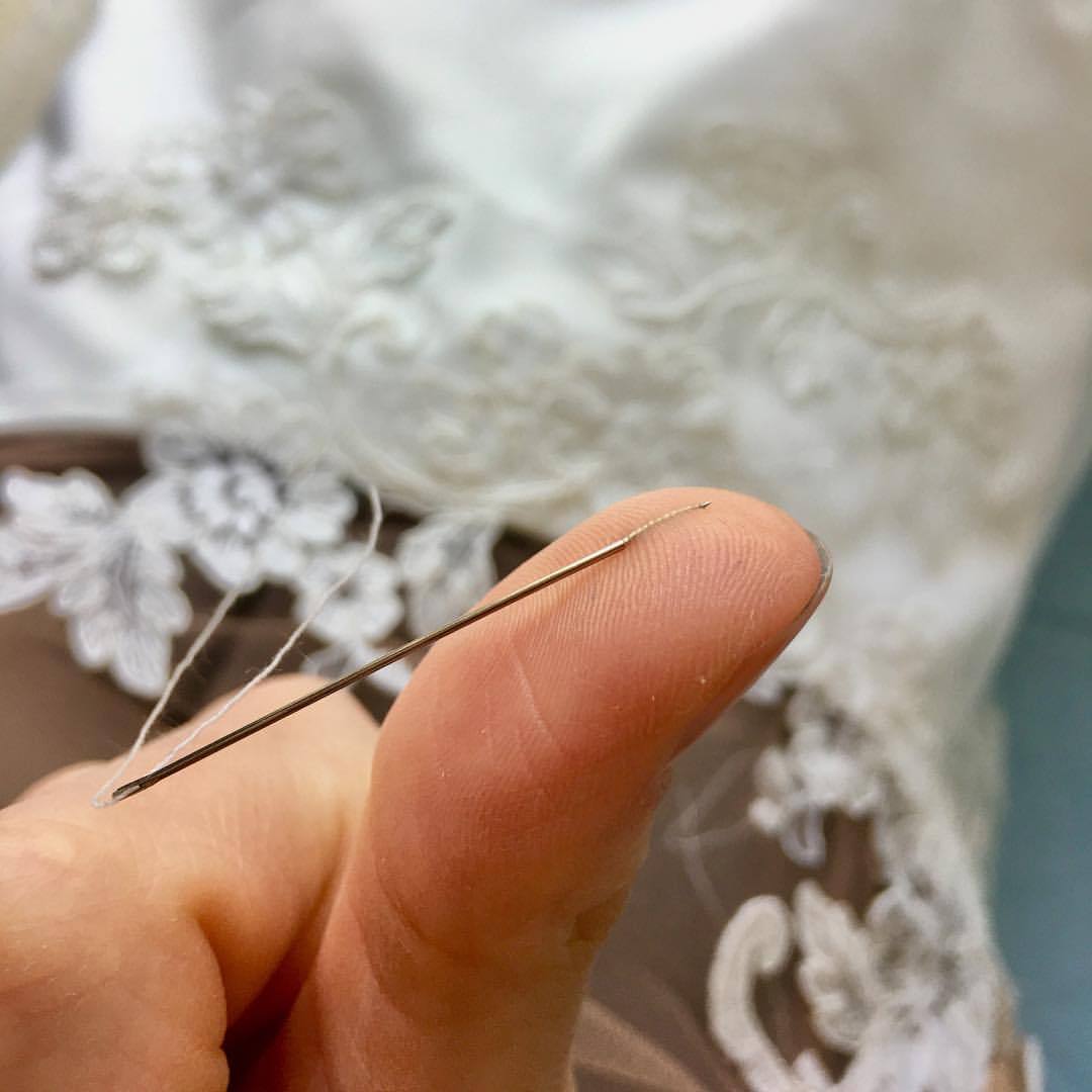 The real trick of sewing one’s own bridal dress is covering up all blood stains of these self-inflicted stab wounds. #bridaldress #handsewn #handmade #wedding #blood...