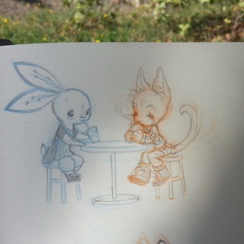 denaesketch:  More sketches from the past two weeks.   A little concept Heather and I have been working on :)  I came up with the kitty, Fiona, and she created Audrey, the bunny.  She drew Audrey in the first three images!  I’ll probably be posting