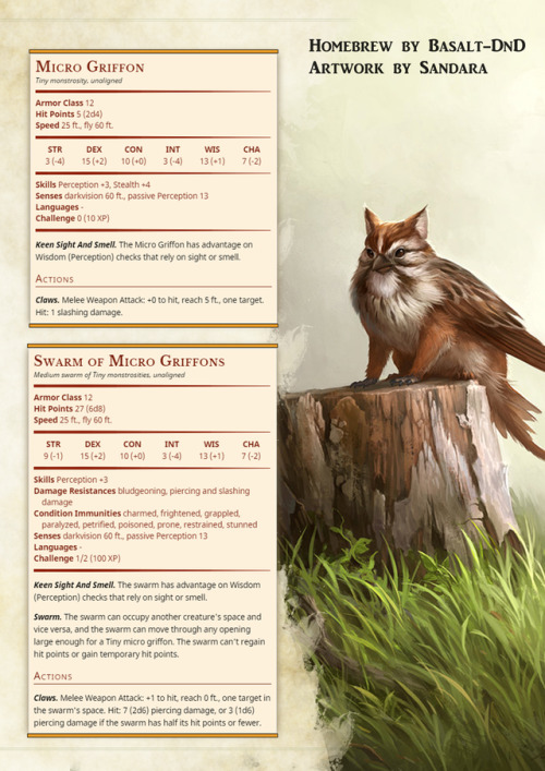 amolecularmachine:raptoradapter:basalt-dnd:Tiny griffons for all of your animal companion or obscure