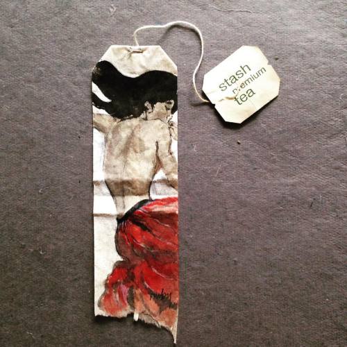 363 days of tea. Day 275. Lady in Red 2 #recycled #teabag #tea #art #ladyinred #blackwhitered #teaho