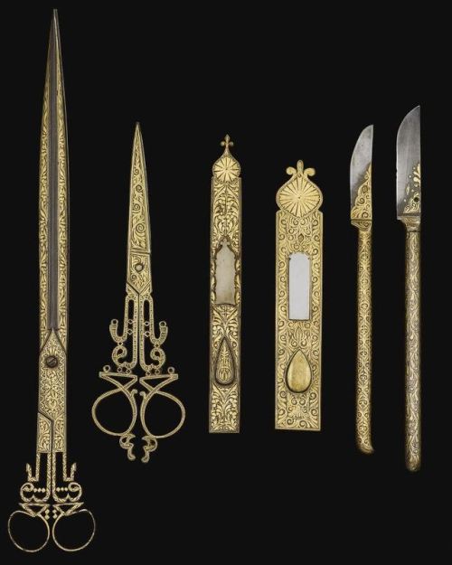 sartorialadventure:Ottoman set of damascened calligrapher’s tools, 19th century