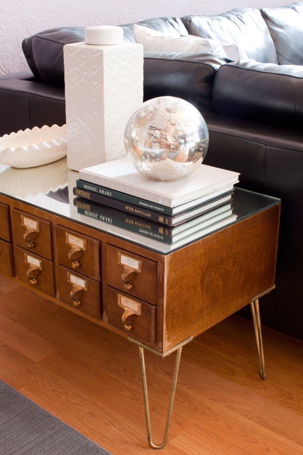 midcenturymodernfreak:  Card Catalog Credenzas on Hairpin Legs (Top) DIY by Oakland