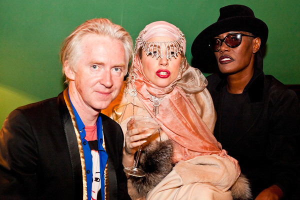 gagaroyale:  Philip Treacy, Grace Jones and Gaga at a London Fashion Week after party