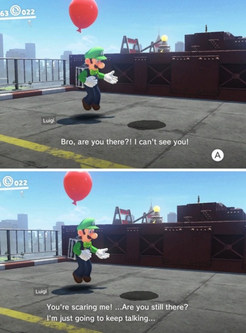 paulthebukkit:In the new Mario Odyssey DLC, Luigi has some great reactions to several of the game&rs