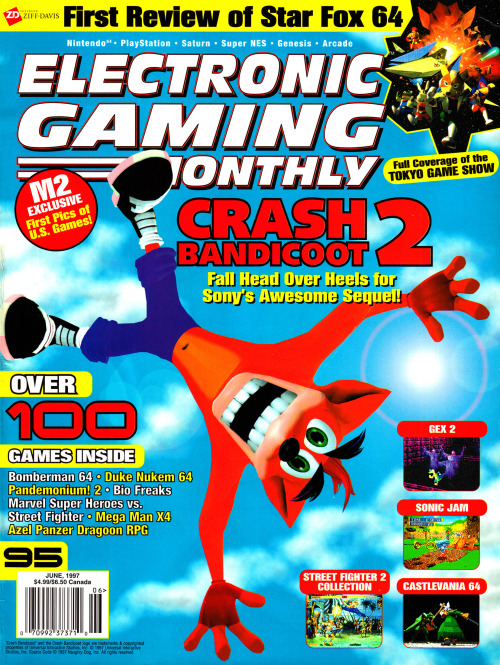 oldgamemags:EGM #95, June 1997 - Crash Bandicoot 2 cover! [Follow Old Game Mags][Support us on Patre