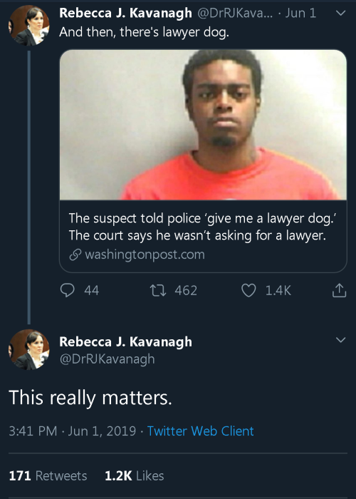 lemonsharks:  penrosesun:  guidetodreaming: One of the most important things I learned in my Language and the Law class is that law enforcement will intentionally misinterpret every type of statement asking for a lawyer as not asking for a lawyer. Even