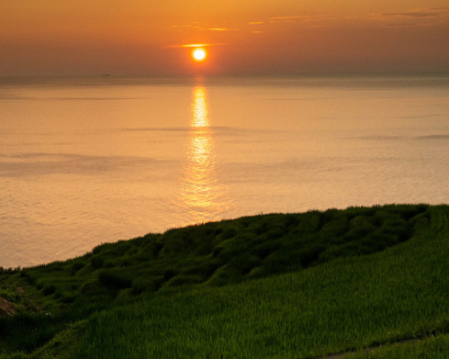 uroko:  Sunset over the terraced rice paddies facing the sea. by Shinichiro Saka