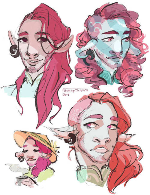 infernallegaycy:sixofclovers:got a new pen :^)[id: a sheet with several headshots of caduceus, a pal