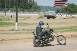 lifeofshralp:  Corey won his first 2 races, low sided wrecked in the final. On his 10’ over wide glide Shovelhead chopper.