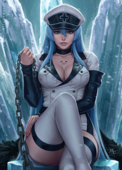 mircosciamart:  Esdeath from Akame ga Kill!, winner of the last poll on Deviantart.  One of the 3 July rewards of Patreon. Used the same process of the Zelda pic, but it didn’t turn out as good.   