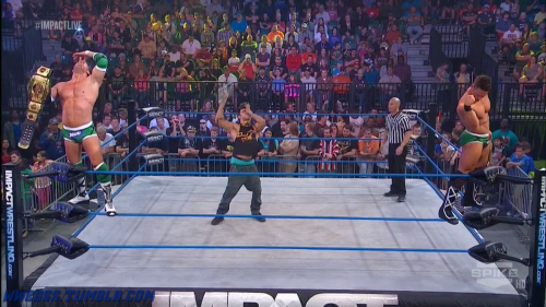 wweass:  WWEass Caps - TNA Impact: 03/20/14 Part: 2 TNA Tag Champs, The Bro Mans successfully retained their gold in a triple threat tag team match. Both Jessie Godderz and Robbie E looked insanely hot as usual defending their gold. Their manager, DJ