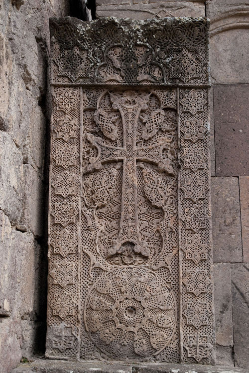 Khachkar (Armenian cross-stone) carved by the artist Poghos in 1291, at Goshavank Monastery, Armenia