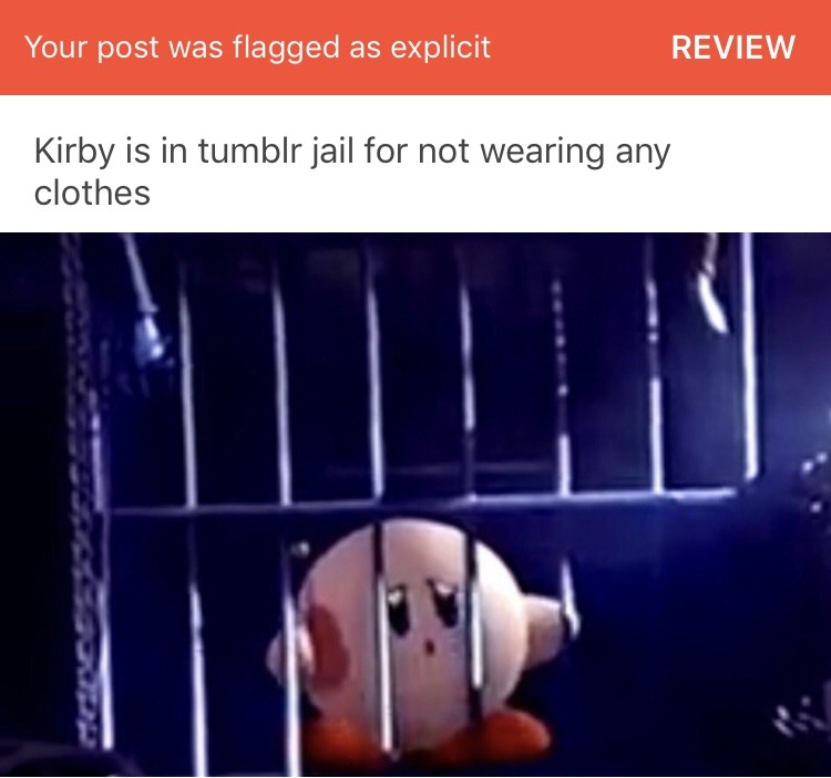 is-the-kirby-video-cute:  nerdjpg:  nerdjpg:  Kirby is in tumblr jail for not wearing