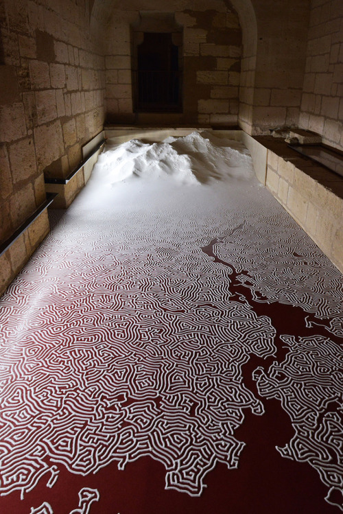 itscolossal:New Labyrinths of Poured Salt by Motoi Yamamoto Cover the Floors of a French Castle