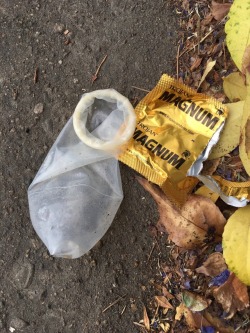 steelchastityboi:  Found a used condom this morning. Doesnt look like he got to finish.