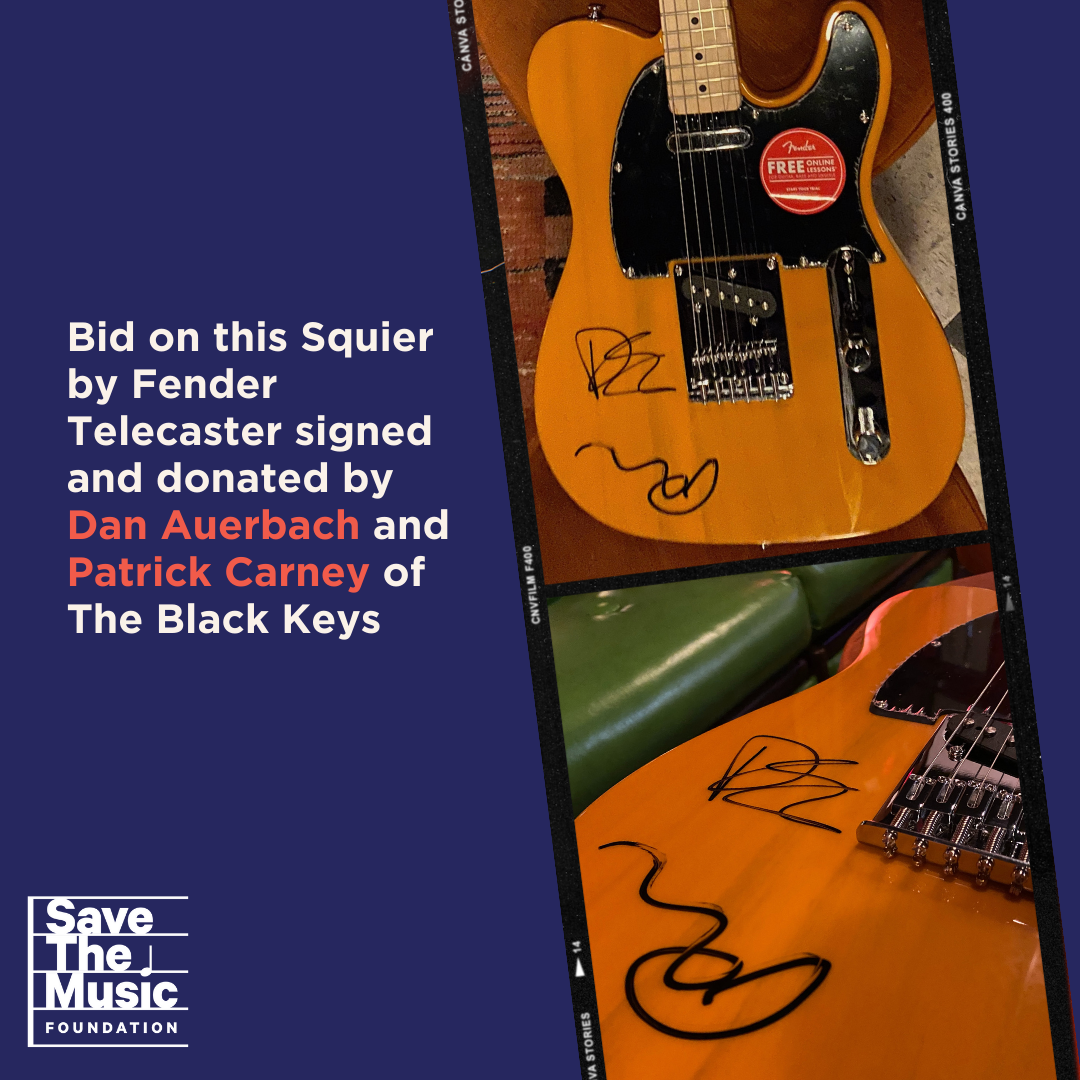 The Black Keys have donated a signed Squier by Fender Telecaster to be auctioned off to support Save The Music as they give back to schools across the Mississippi Delta. 100% of the proceeds will go towards music education grants in seven schools...