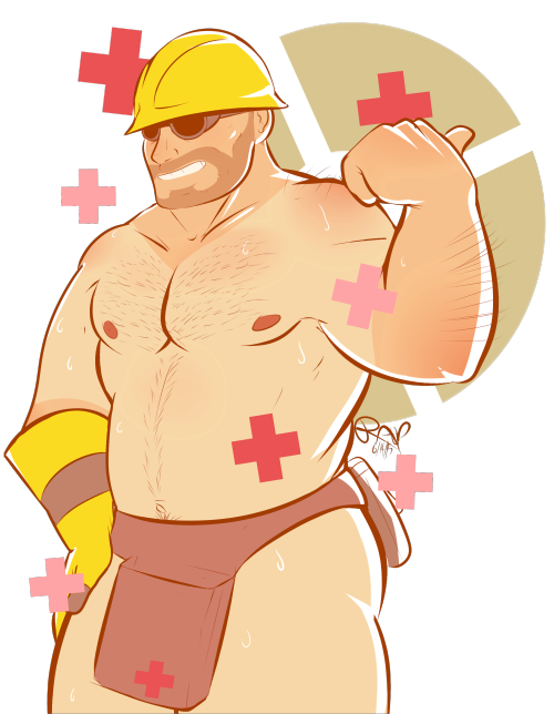 cirruslytired:  hufpup asked me to doodle engineer from tf2 like I did my oc’s 
