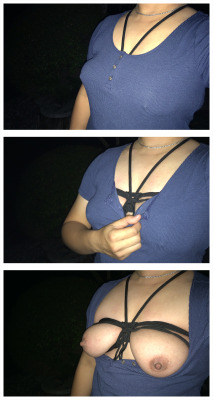 tordven:  Tumblr request: Tie yourself into some breast bondage and go for a walk outside.   Photos by tordven © 2015    
