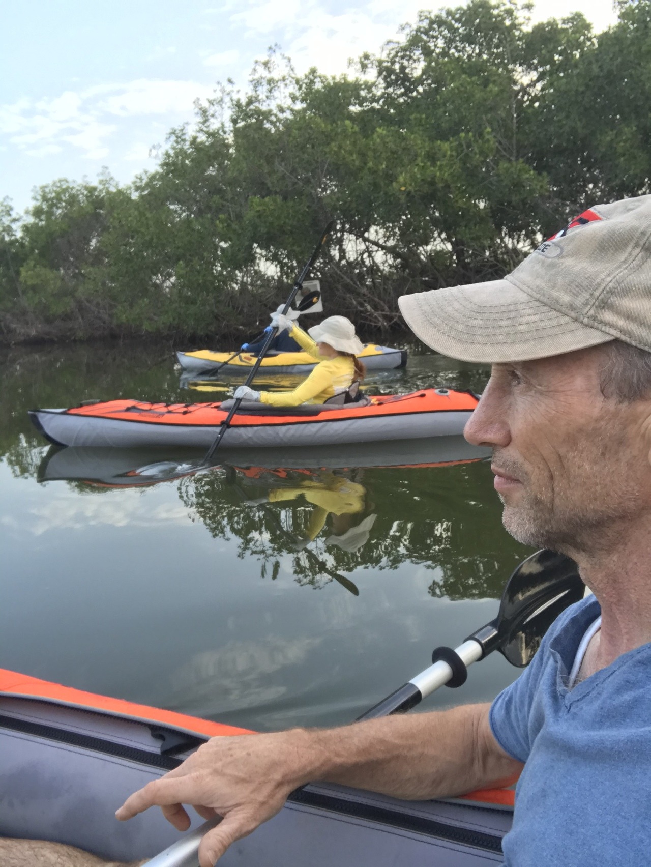 A flotilla of Advanced Element kayaks at the Tanji bird reserve in The Gambia, West Africa.