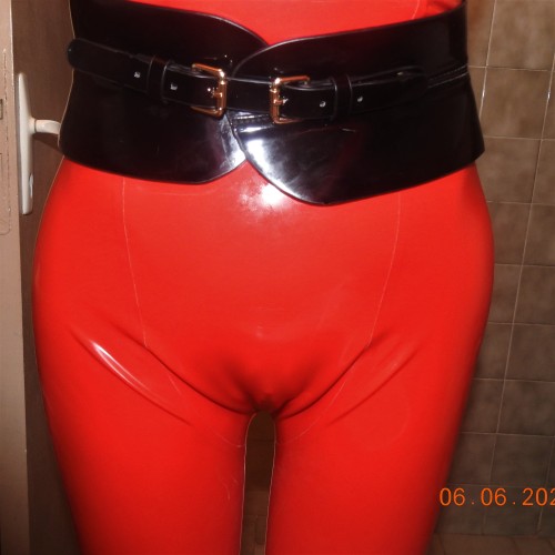 red latex catsuit