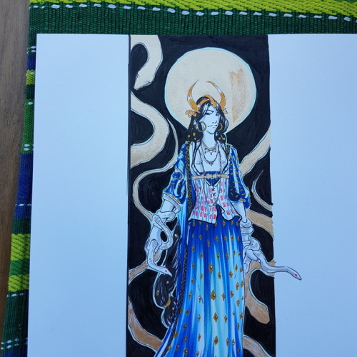 Ariadne, Queen of Knossos and Dyonisus&rsquo; wife. Inks, copic and gold watercolor. From my webcom