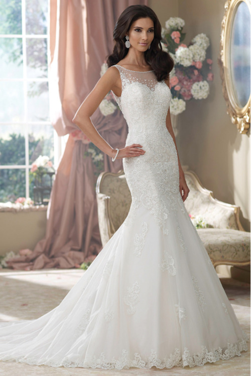 White Bateau 2015 Tulle Applique Wedding Dress