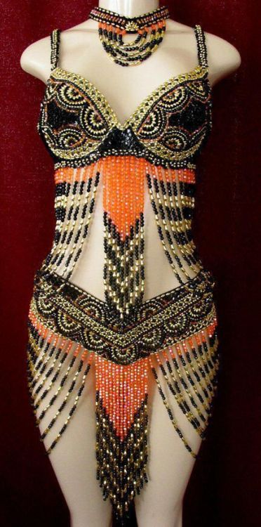 black and orange bellydance costume by kismet-bellydance