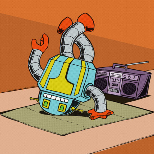 BreakBot’s programming is stuck in the 80′s. He lives to breakdance. You can find him here!