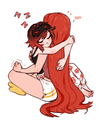 another askbox suggestion, ‘sleepy cuddles’pyrrha is having a mental battle
