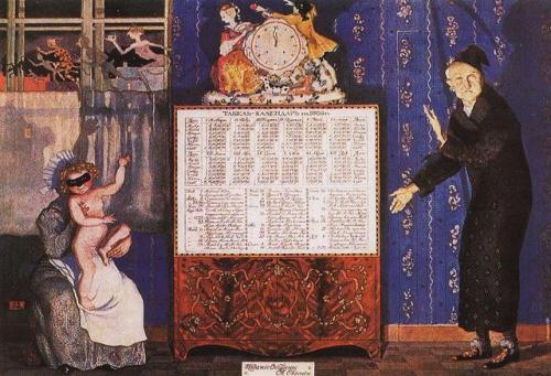 huariqueje:Old and New Year.  Calendar Cover 1905  -  Konstantin Somov ,1904Russian, 1869 - 1939Goua